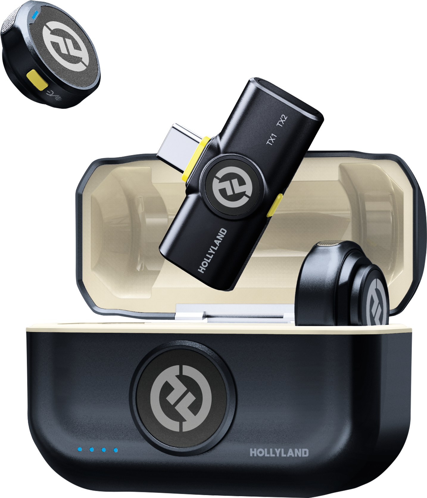Hollyland Lark M2 nero: due trasmettitori circolari, ricevitore USB-C e custodia mobile