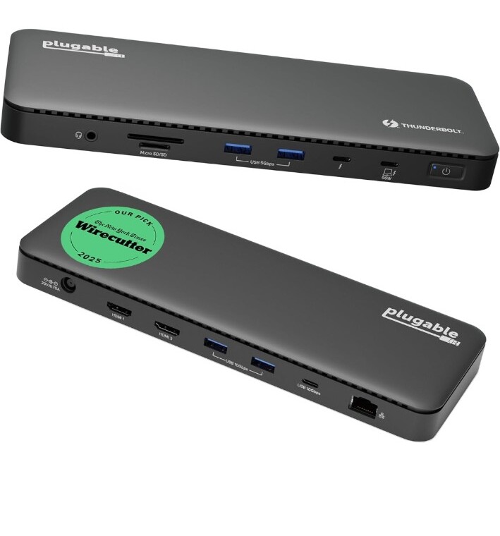 Plugable TBT4-UD5 dock Thunderbolt 4, riferimento fotografico fornito dal proprietario