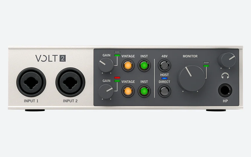 Universal Audio Volt 2 vista dall’alto e frontalmente