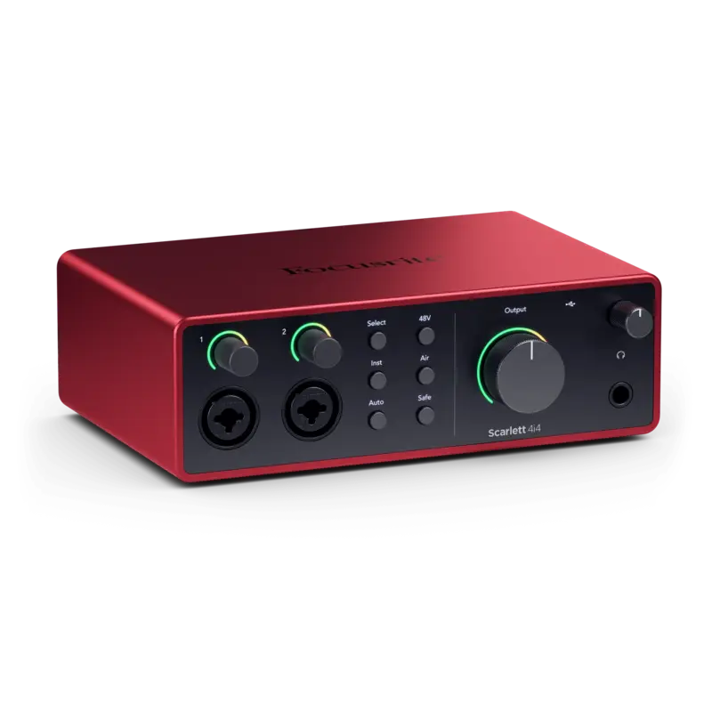 Focusrite Scarlett 4i4 4th Gen vista dall’alto e frontalmente