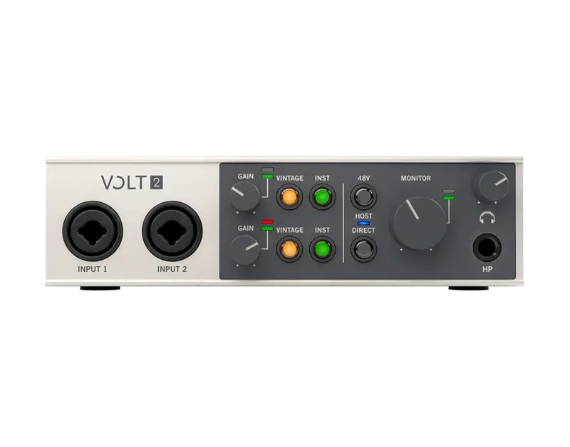 Universal Audio Volt 2 vista dall’alto e frontalmente